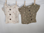Camisa Infantil de Algodón Orgánico Blanco Roto - Manga Corta Palmeras