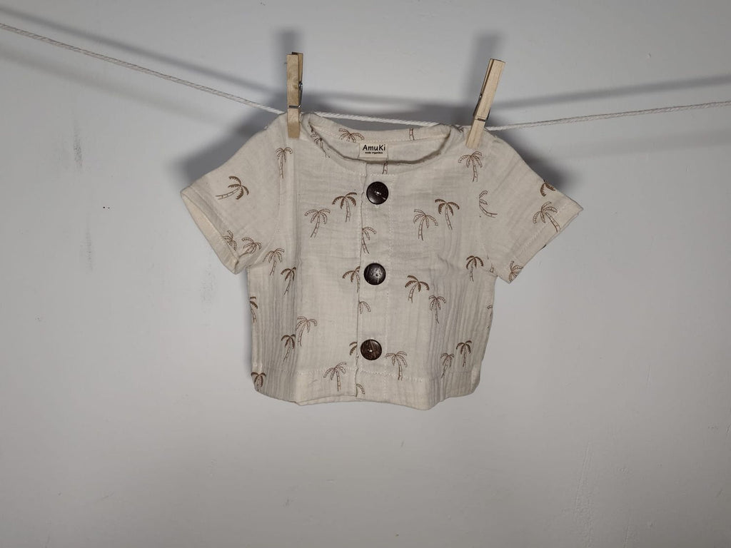 Camisa Infantil de Algodón Orgánico Blanco Roto - Manga Corta Palmeras