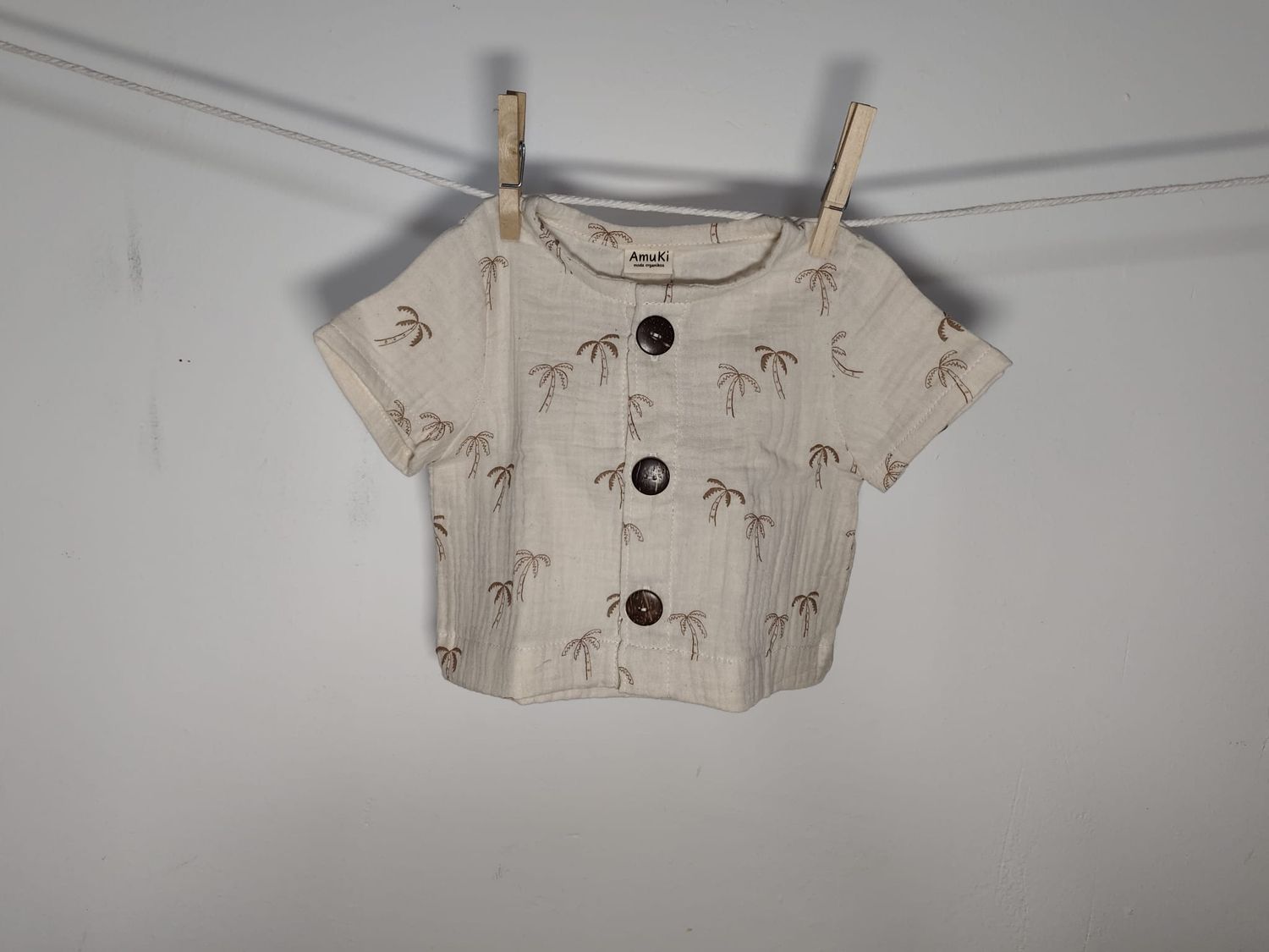 Camisa Infantil de Algodón Orgánico Blanco Roto - Manga Corta Palmeras