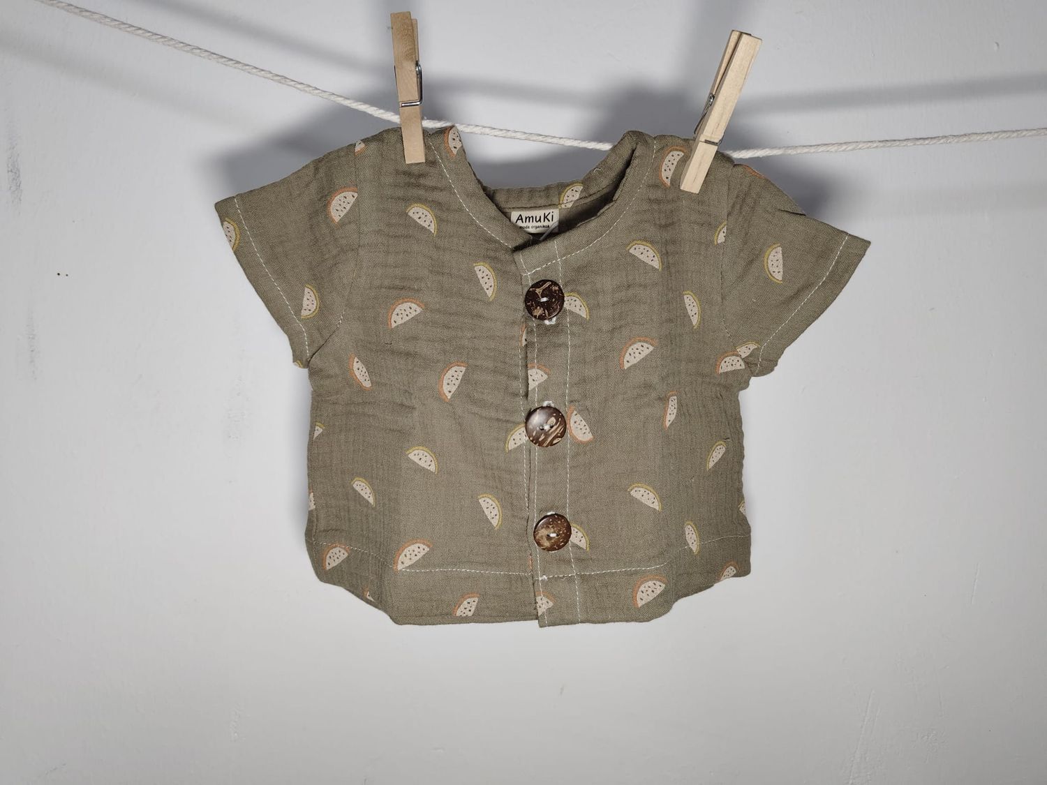 Camisa Infantil de Algodón Orgánico Verde - Manga Corta Sandia