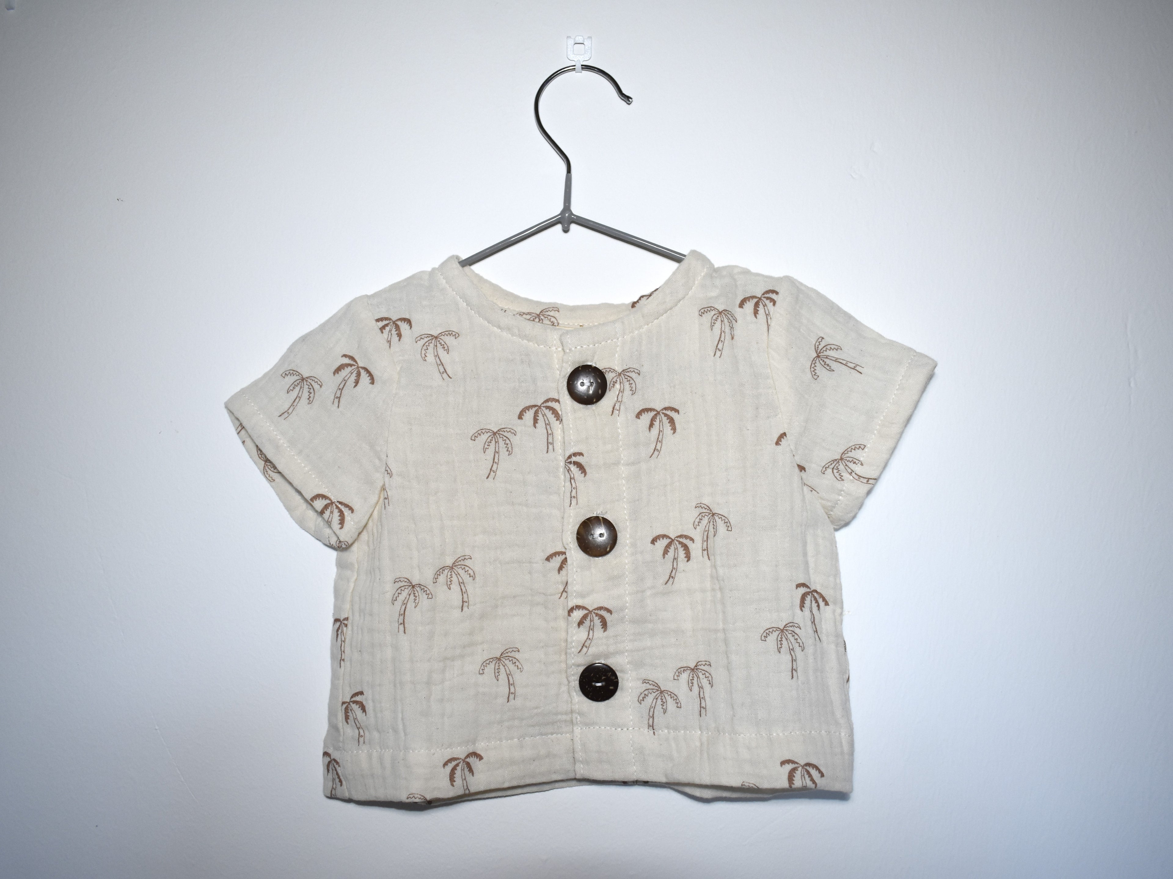 Camisa Infantil de Algodón Orgánico Blanco Roto - Manga Corta Palmeras