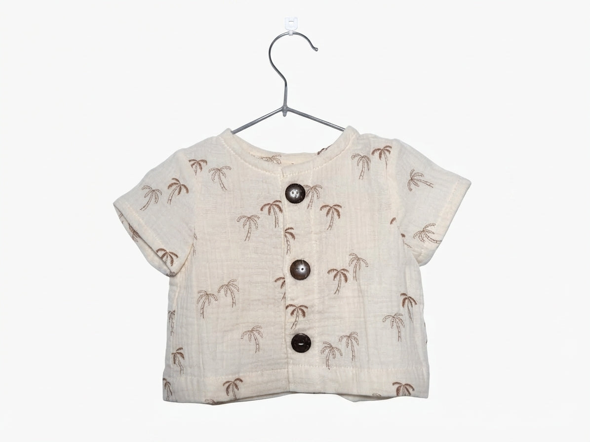 Camisa Infantil de Algodón Orgánico Blanco Roto - Manga Corta Palmeras