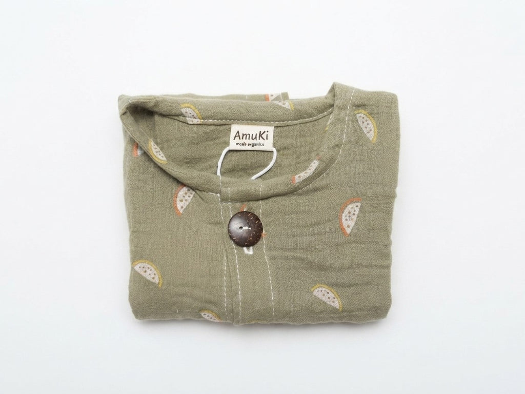 Camisa Infantil de Algodón Orgánico Verde - Manga Corta Sandia