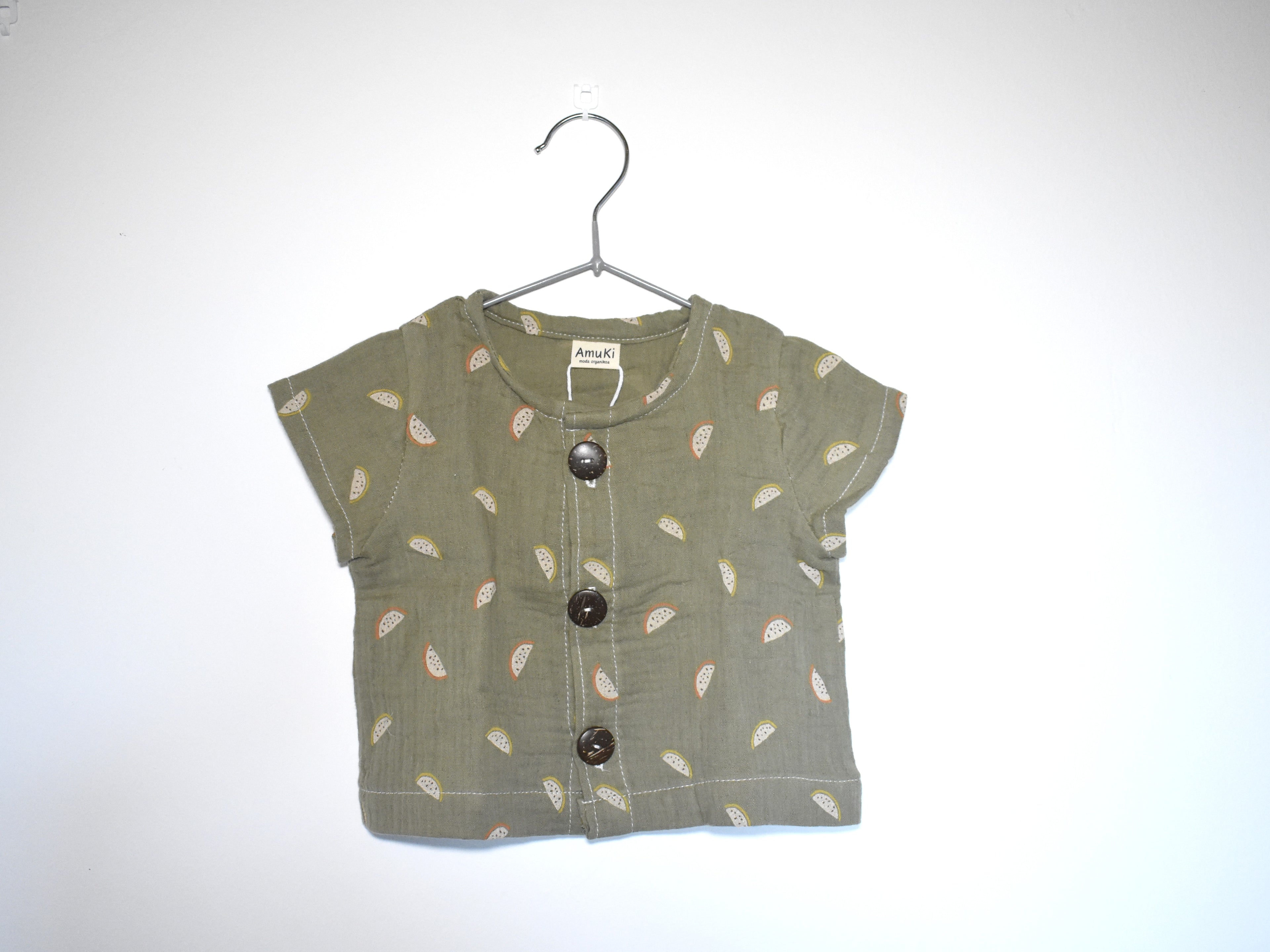 Camisa Infantil de Algodón Orgánico Verde - Manga Corta Sandia