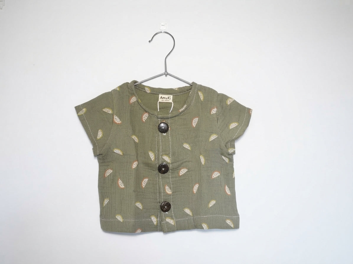 Camisa Infantil de Algodón Orgánico Verde - Manga Corta Sandia