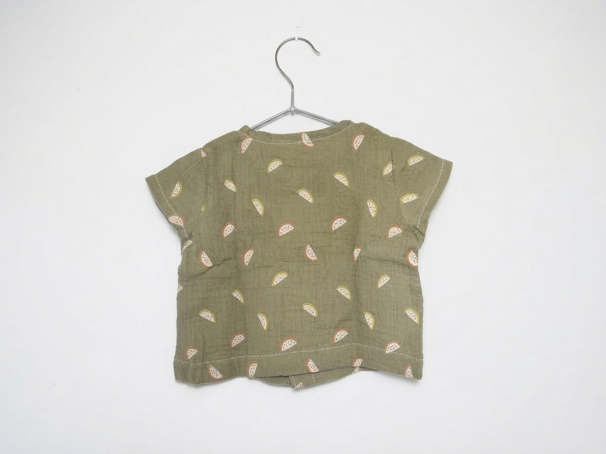 Camisa Infantil de Algodón Orgánico Verde - Manga Corta Sandia