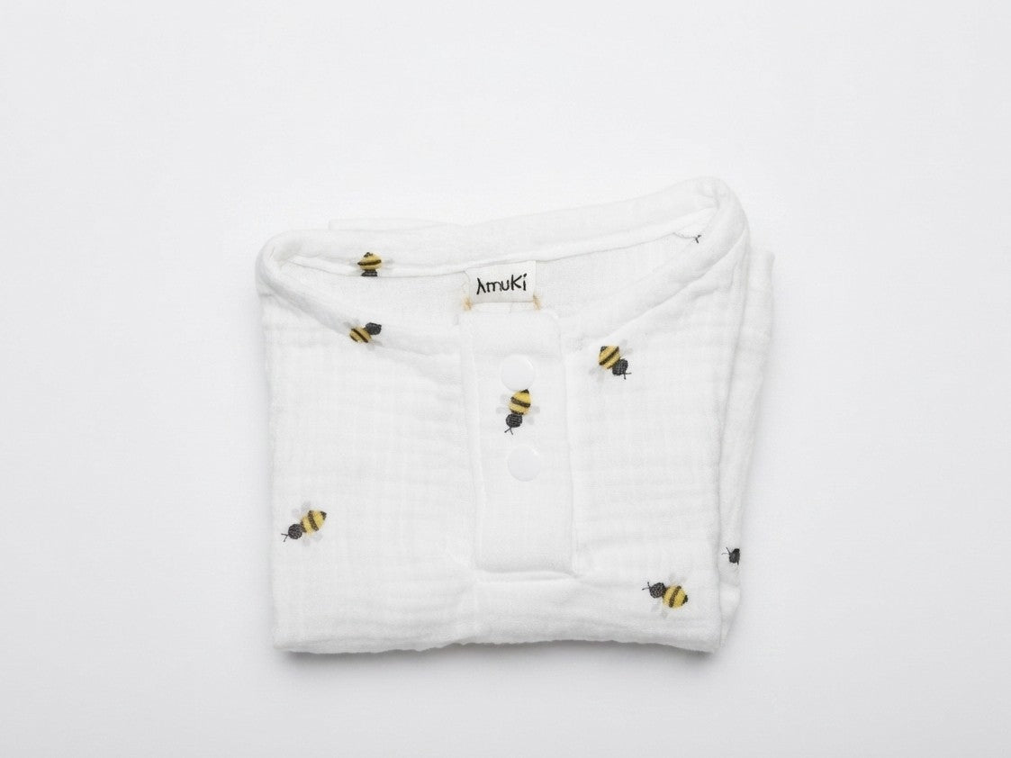 Camiseta Infantil de Algodón Orgánico Blanca - Manga Corta de Abejas