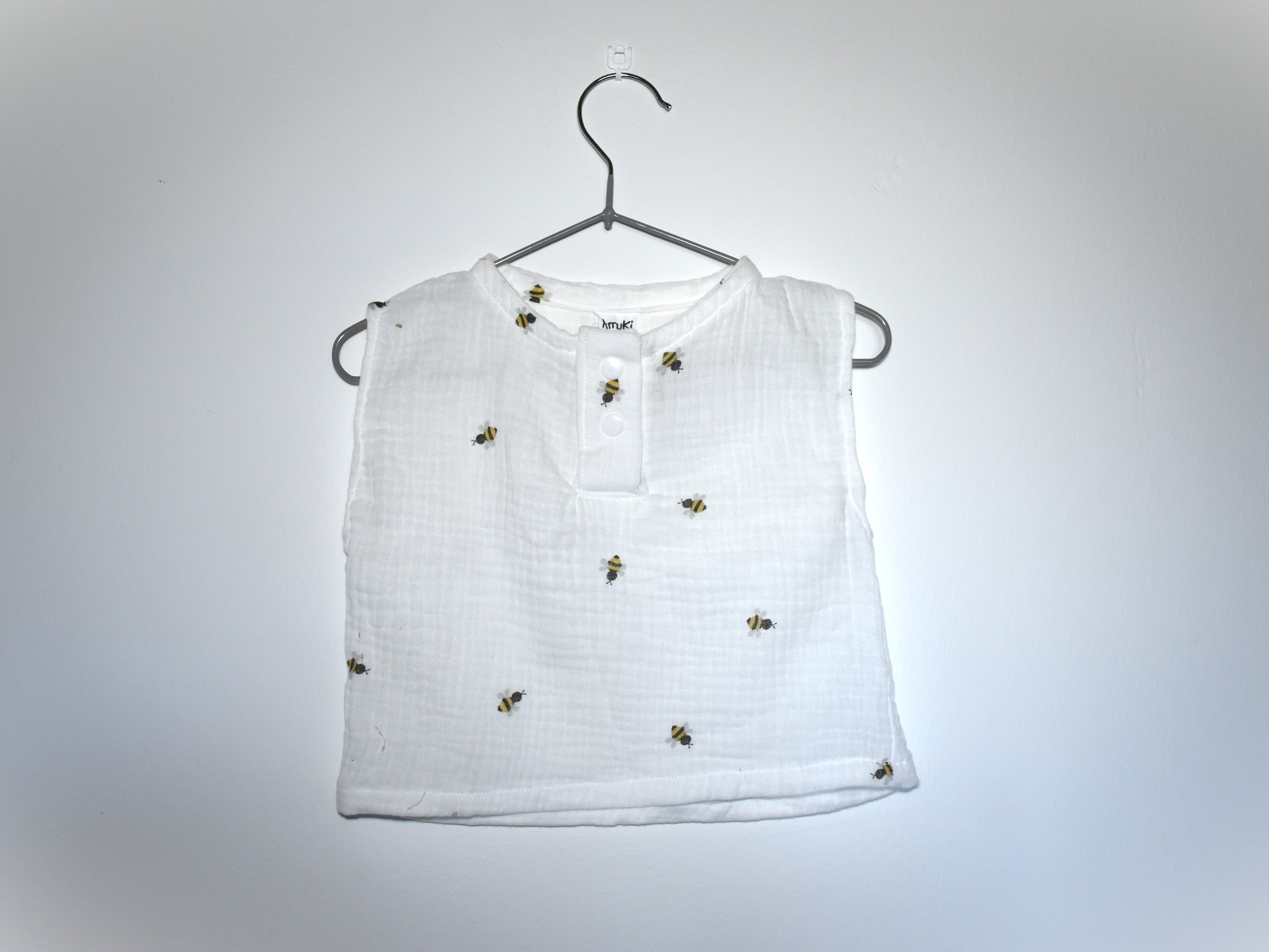 Camiseta Infantil de Algodón Orgánico Blanca - Manga Corta de Abejas