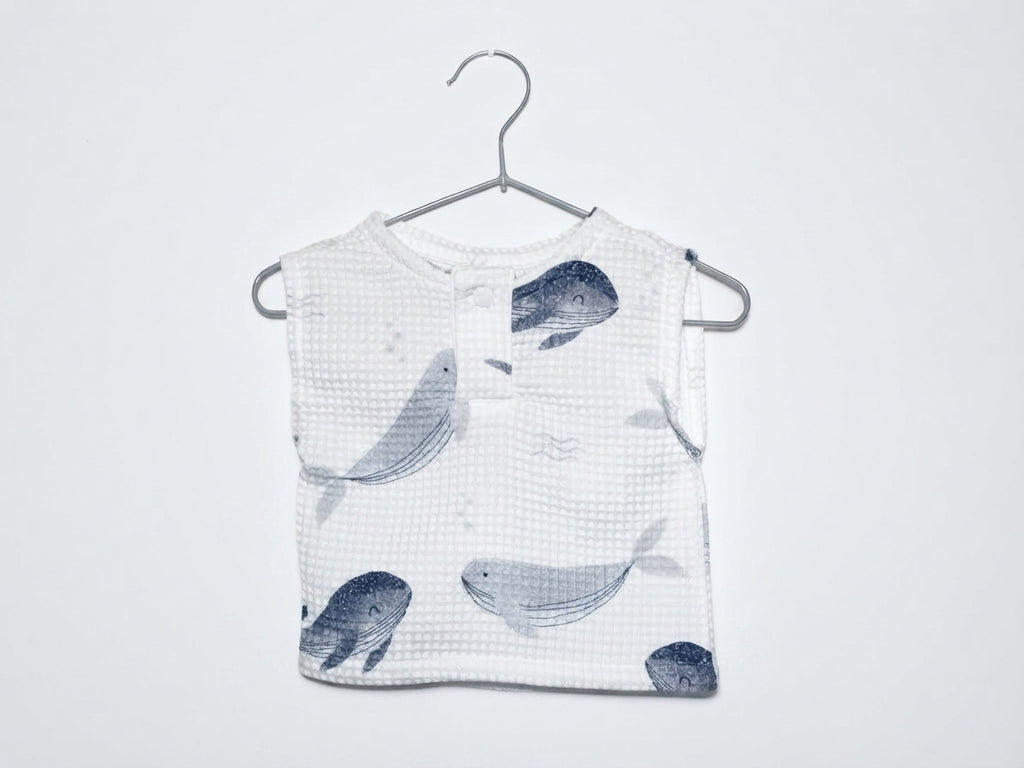 Camiseta  Infantil de Algodón Orgánico Blanca - Manga Corta de Ballenas