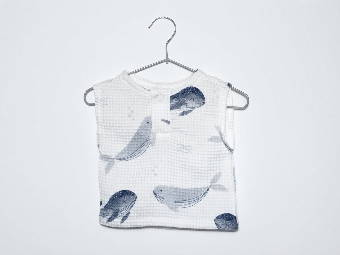 Camiseta  Infantil de Algodón Orgánico Blanca - Manga Corta de Ballenas