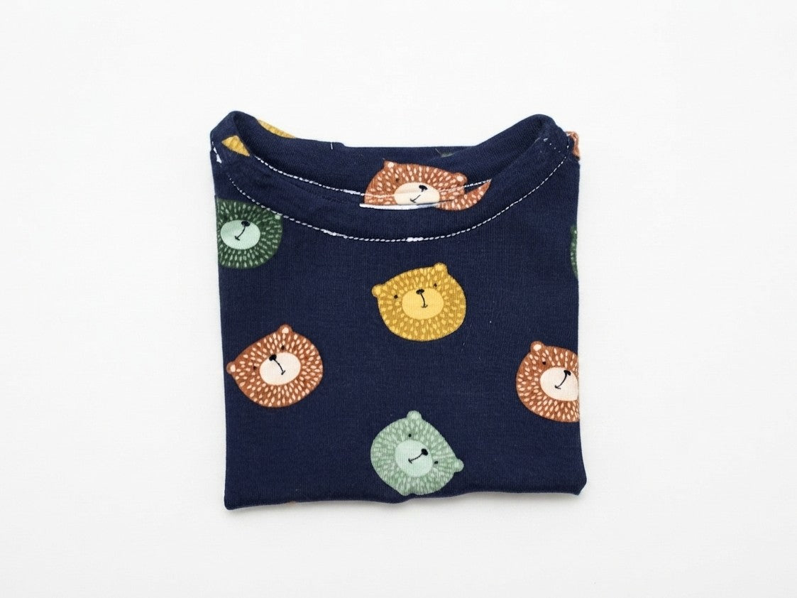 Camiseta  Infantil de Algodón Orgánico Azul - Manga Corta de Osos