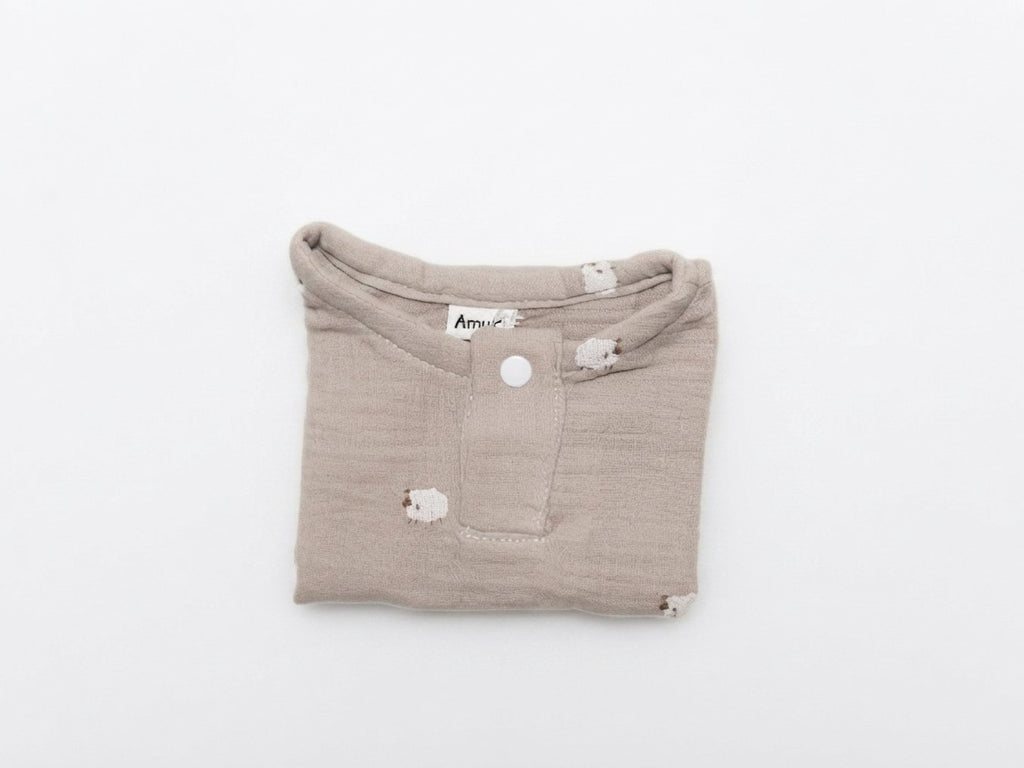 Camiseta  Infantil de Algodón Orgánico Marron - Manga Corta de Ovejas