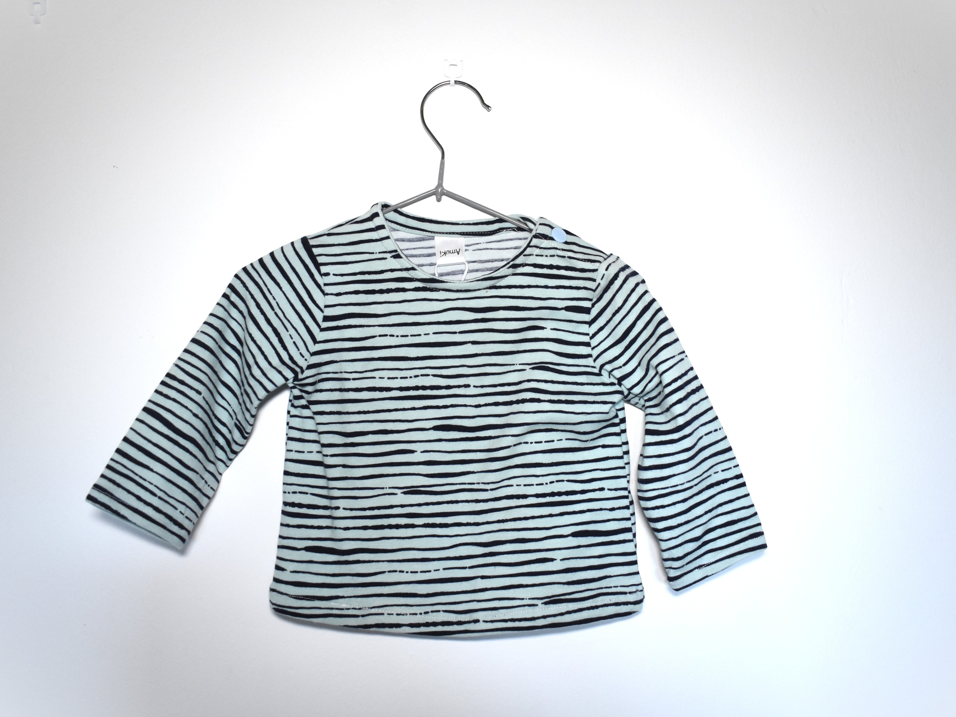 Camiseta  Infantil de Algodón Orgánico Azul - Manga Larga de Rayas