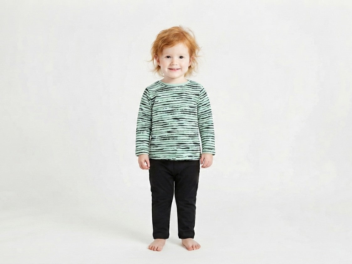 Camiseta  Infantil de Algodón Orgánico Azul - Manga Larga de Rayas