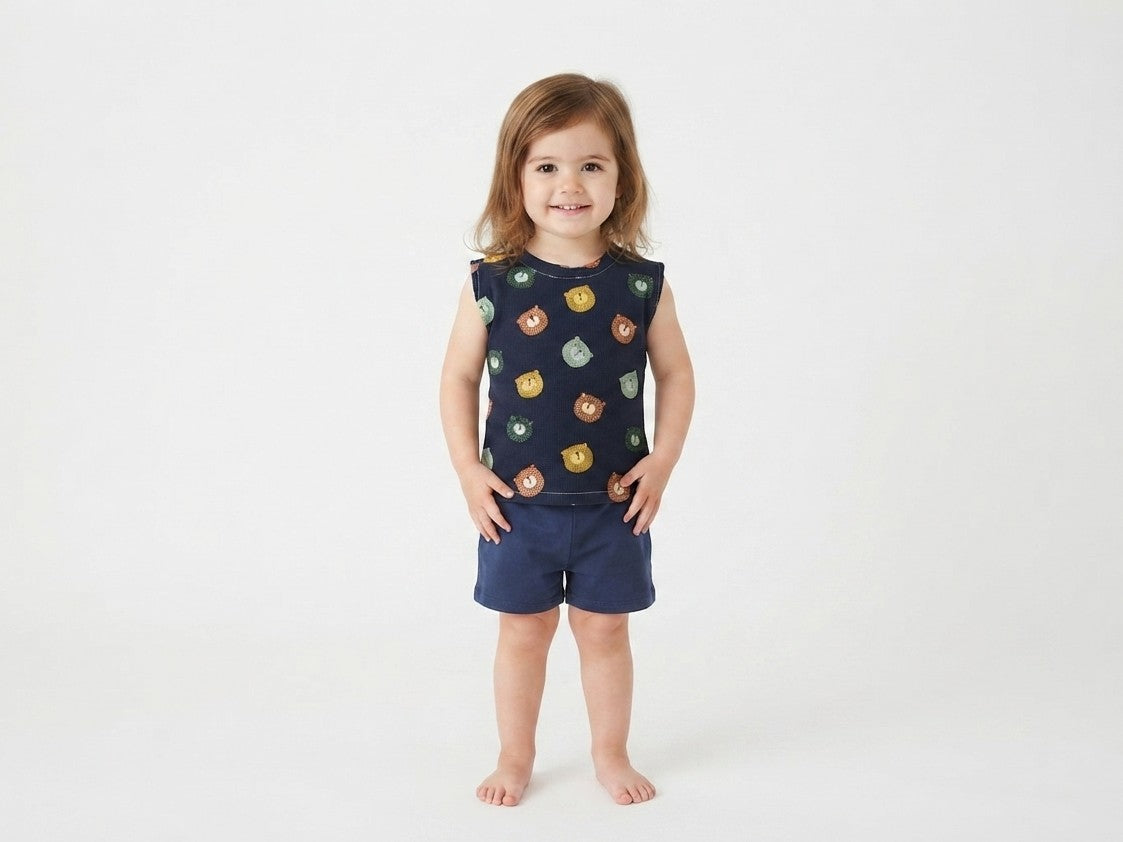 Camiseta  Infantil de Algodón Orgánico Azul - Manga Corta de Osos