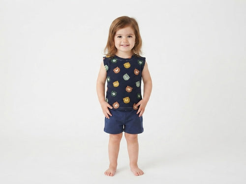 Camiseta  Infantil de Algodón Orgánico Azul - Manga Corta de Osos