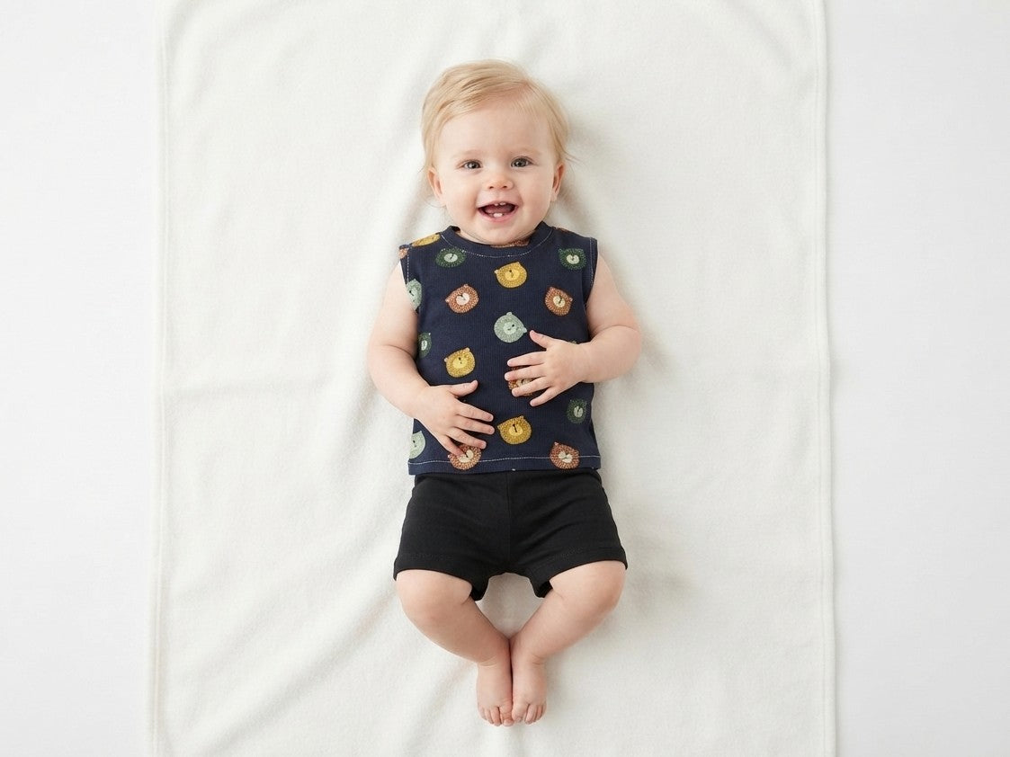 Camiseta  Infantil de Algodón Orgánico Azul - Manga Corta de Osos