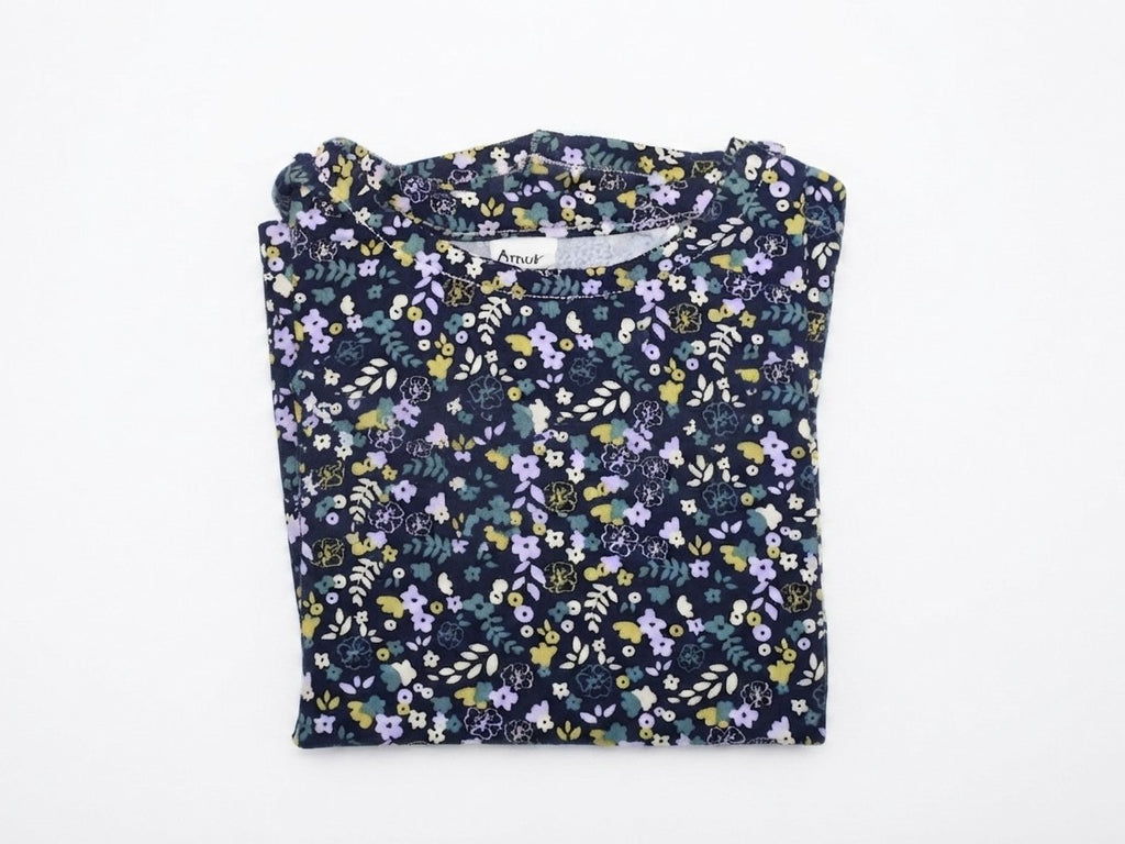 Camiseta Infantil de Algodón Orgánico Azul - Manga Larga de Flores