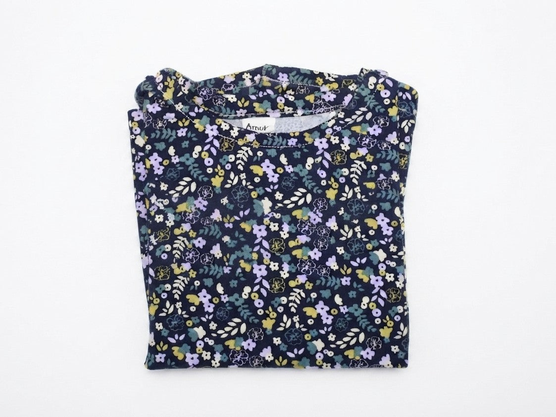 Camiseta Infantil de Algodón Orgánico Azul - Manga Larga de Flores