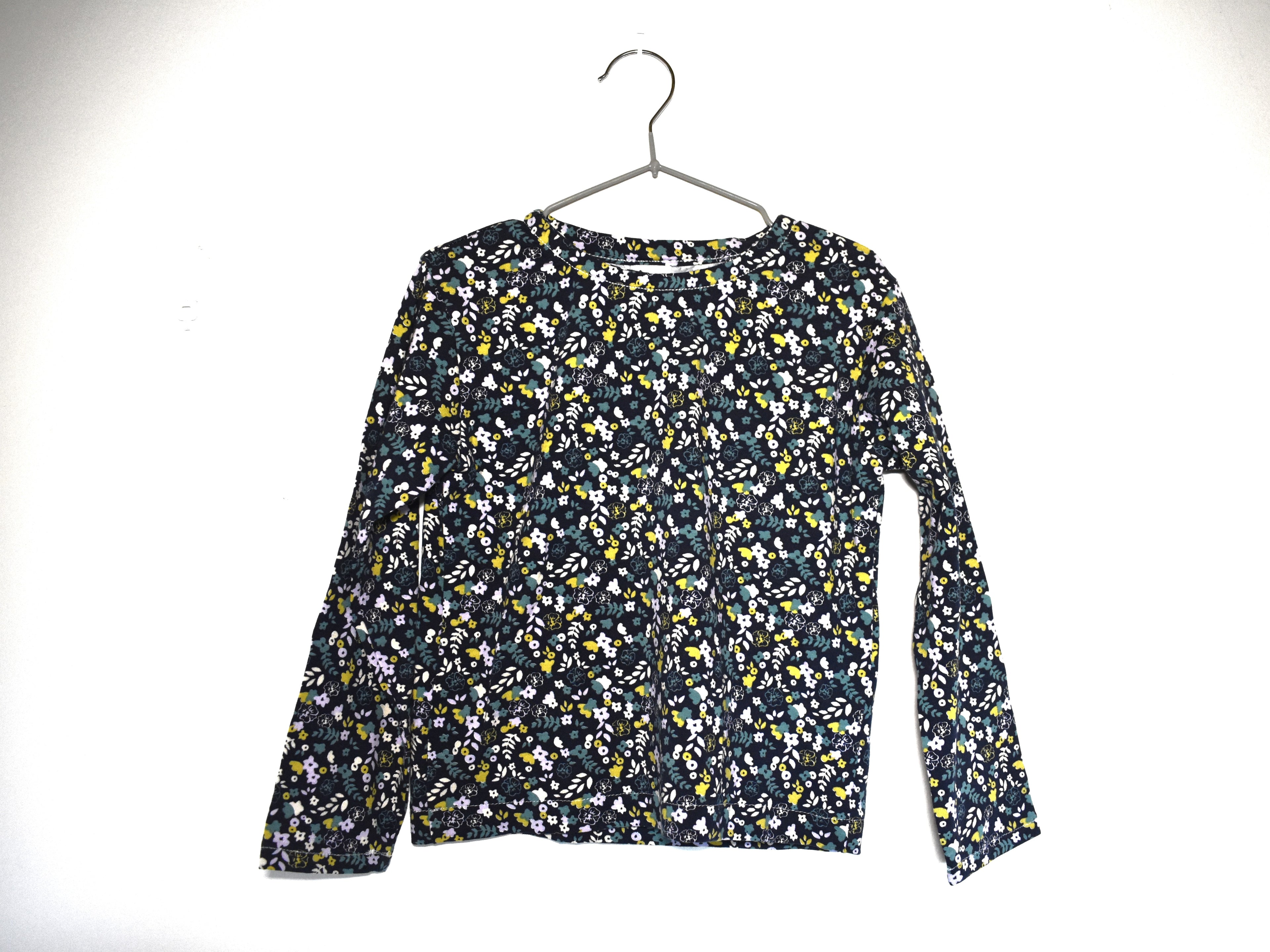 Camiseta Infantil de Algodón Orgánico Azul - Manga Larga de Flores