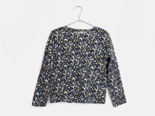 Camiseta Infantil de Algodón Orgánico Azul - Manga Larga de Flores