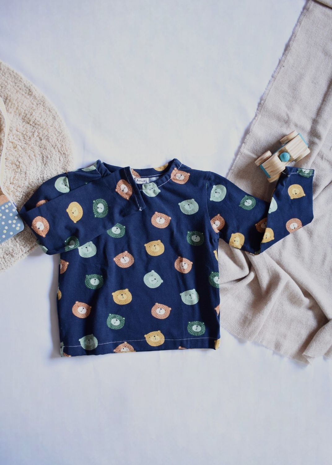 Camiseta Infantil de Algodón Orgánico Azul - Manga Larga de Osos