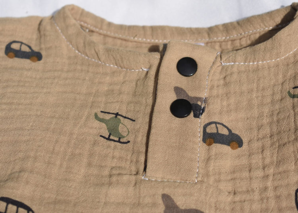 Camiseta  Infantil de Algodón Orgánico Marron - Manga Corta de Vehiculos