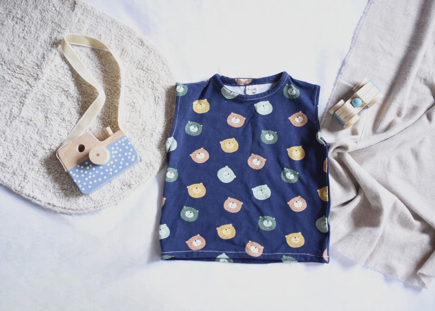 Camiseta  Infantil de Algodón Orgánico Azul - Manga Corta de Osos