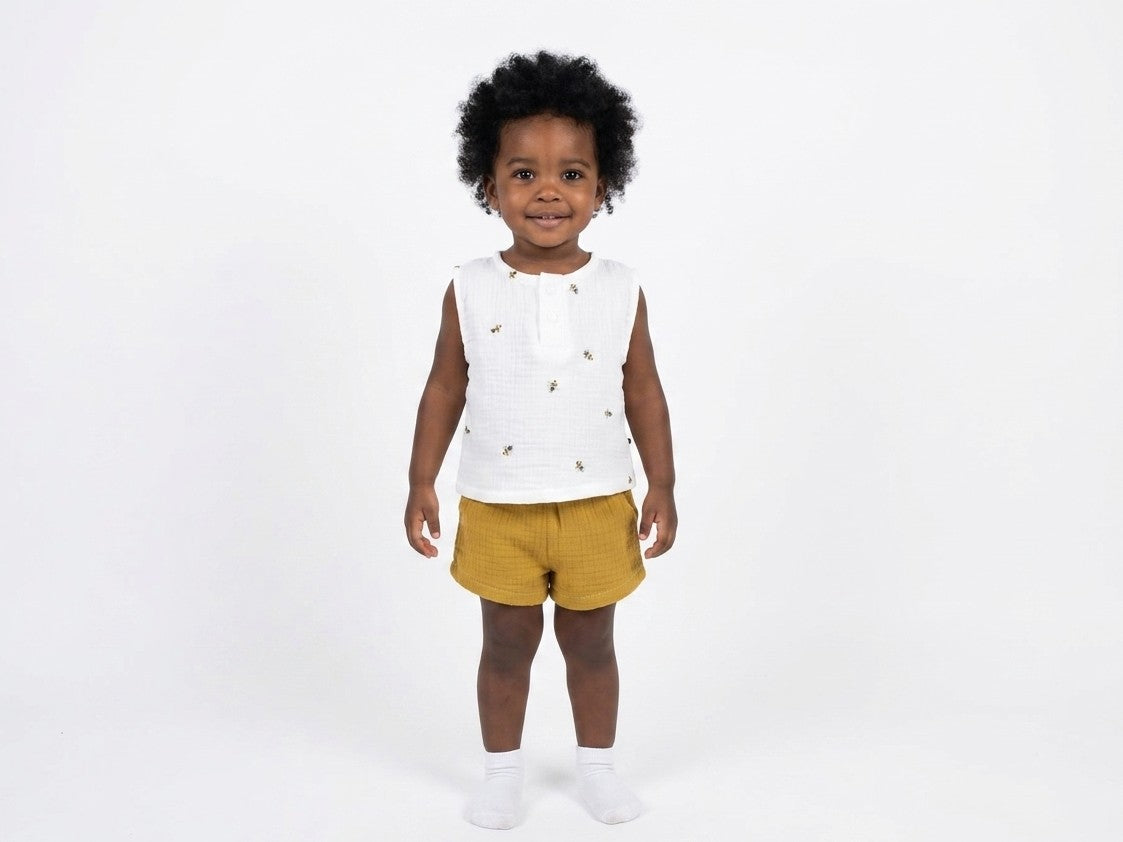 Camiseta Infantil de Algodón Orgánico Blanca - Manga Corta de Abejas