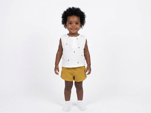 Camiseta Infantil de Algodón Orgánico Blanca - Manga Corta de Abejas