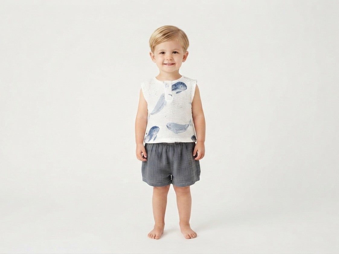 Camiseta  Infantil de Algodón Orgánico Blanca - Manga Corta de Ballenas