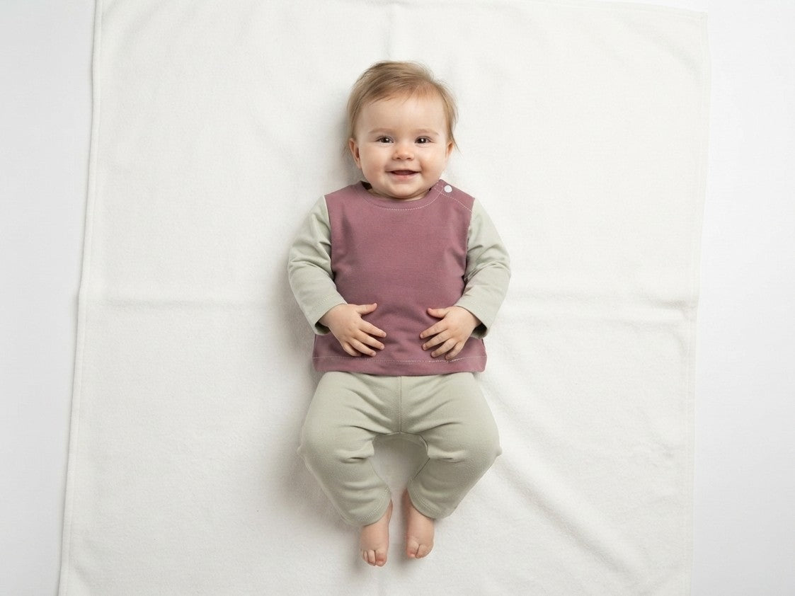 Sudadera Infantil de Algodón Orgánico Rosa con Mangas Verde