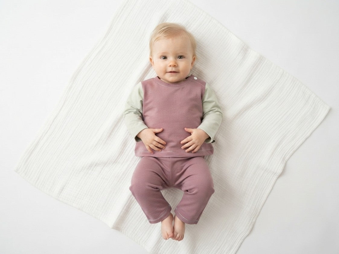 Sudadera Infantil de Algodón Orgánico Rosa con Mangas Verde