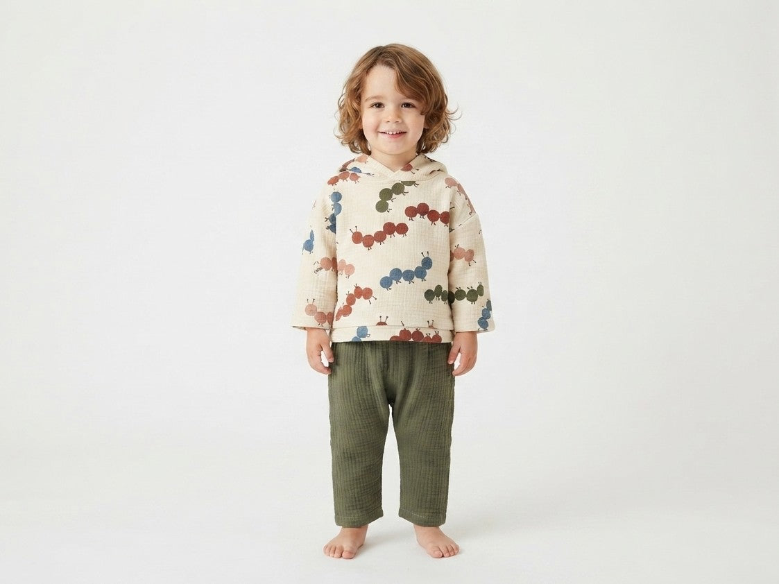 Sudadera Infantil de Algodón Orgánico Blanco Roto - Lombriz
