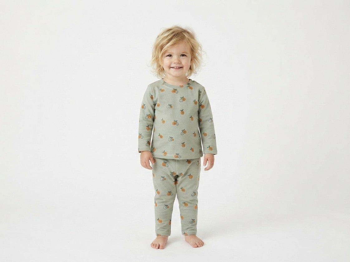 Sudadera Infantil de Algodón Orgánico Verde con Naranjas