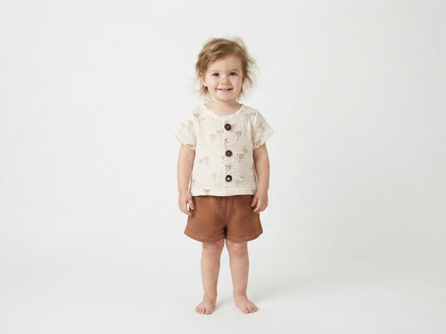 Camisa Infantil de Algodón Orgánico Blanco Roto - Manga Corta Palmeras
