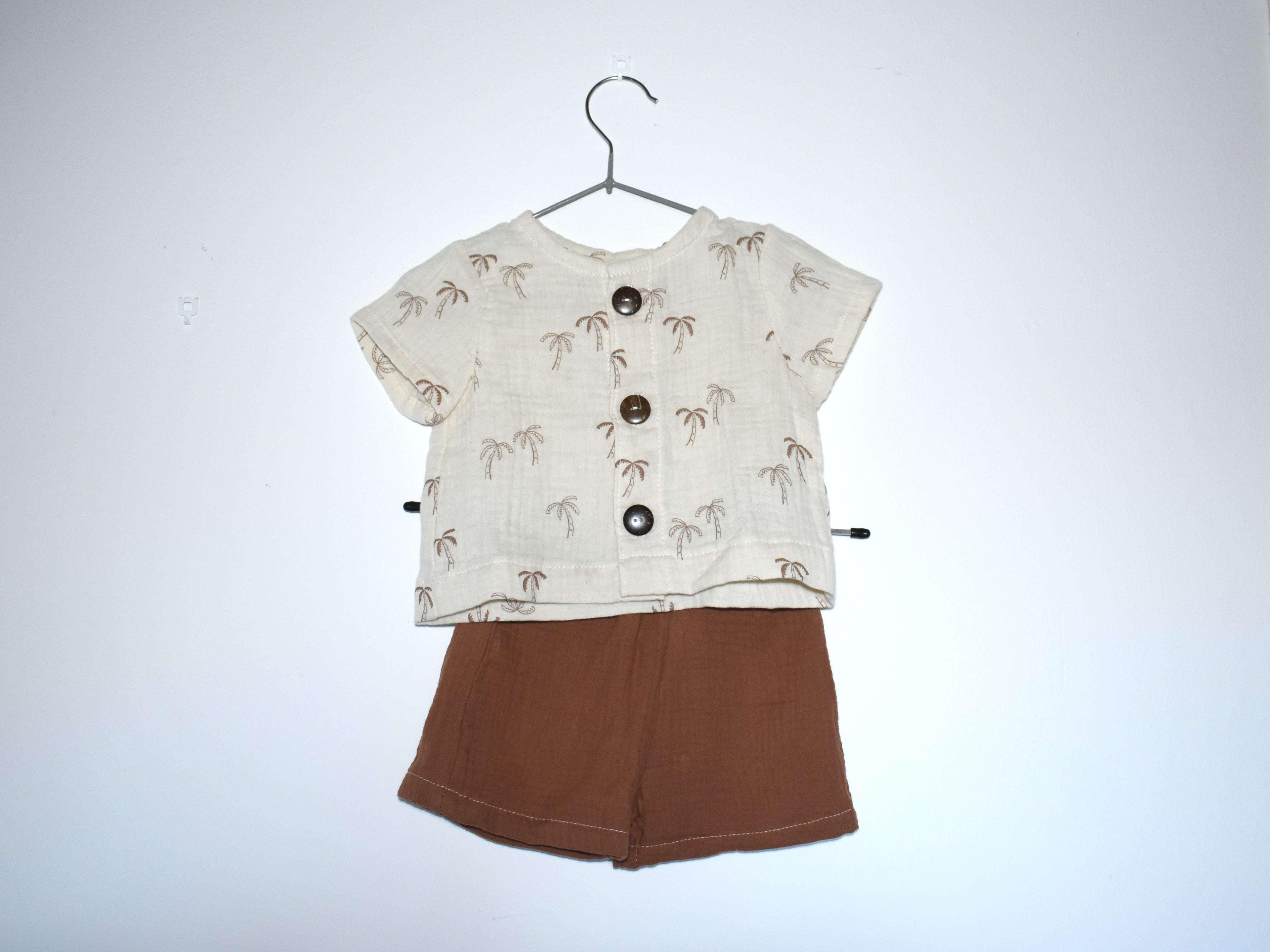 Camisa Infantil de Algodón Orgánico Blanco Roto - Manga Corta Palmeras