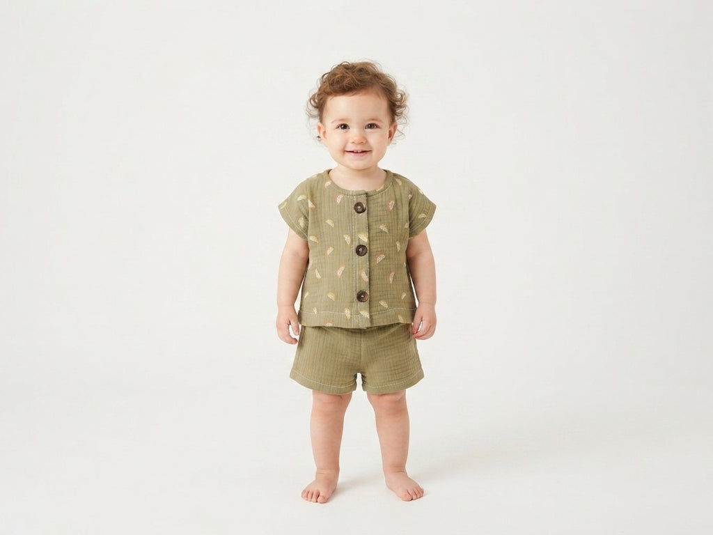 Camisa Infantil de Algodón Orgánico Verde - Manga Corta Sandia
