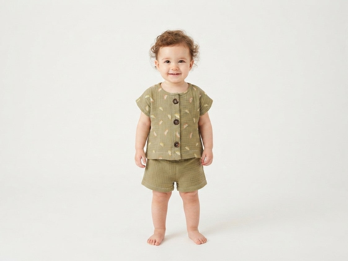 Camisa Infantil de Algodón Orgánico Verde - Manga Corta Sandia