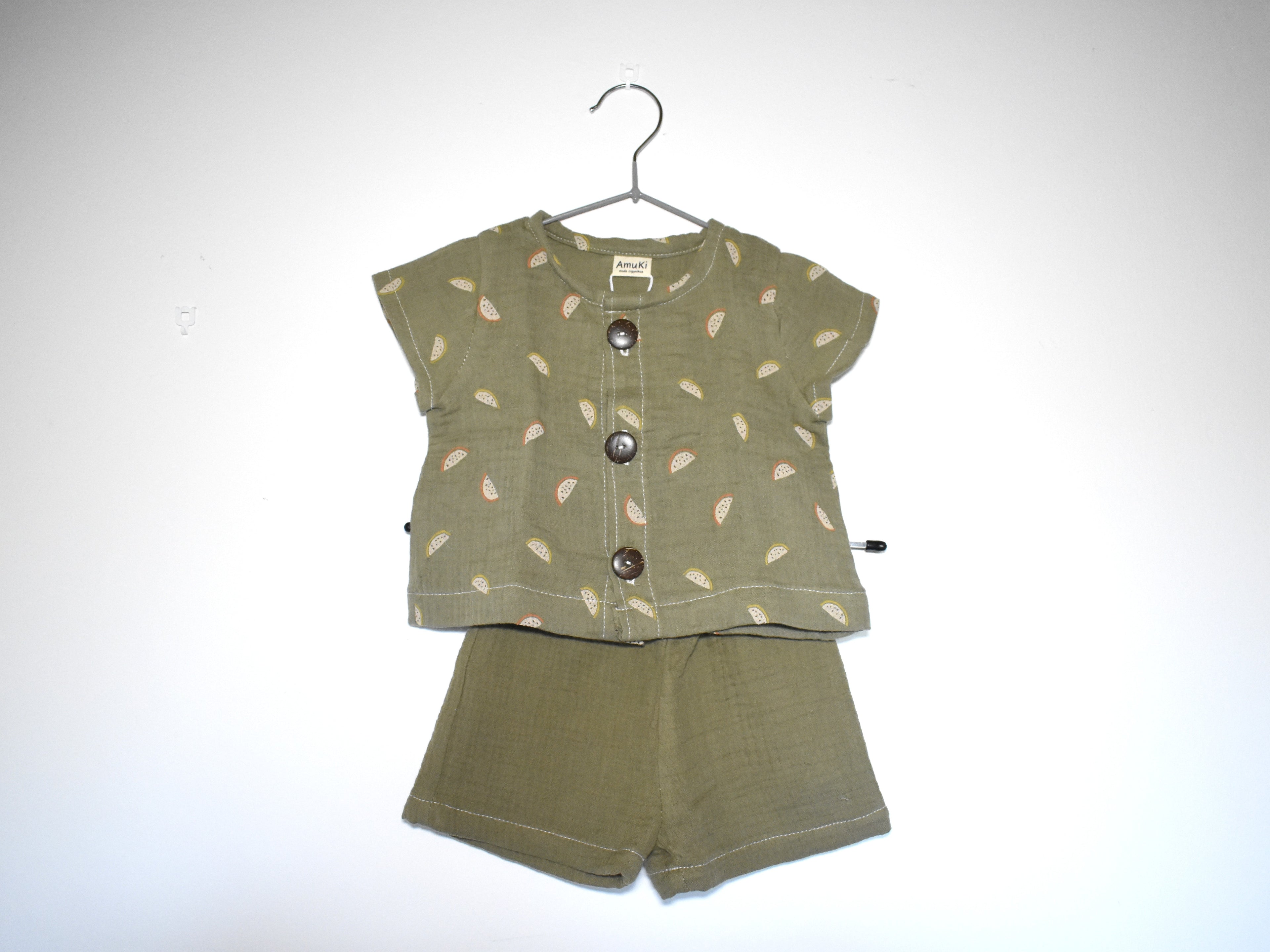 Camisa Infantil de Algodón Orgánico Verde - Manga Corta Sandia