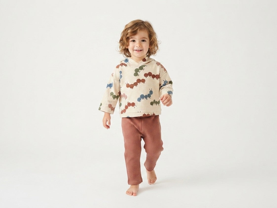 Sudadera Infantil de Algodón Orgánico Blanco Roto - Lombriz