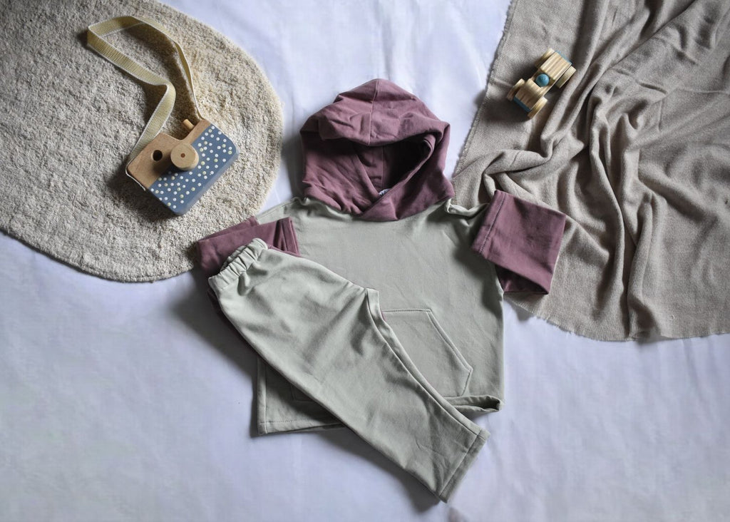 Sudadera Infantil de Algodón Orgánico Verde - con Mangas y Capucha Rosa