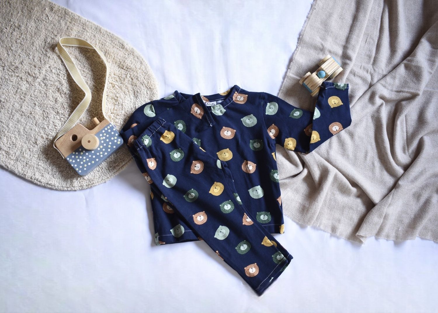 Pantalones Largos  Infantil de Algodón Orgánico Azul - Osos