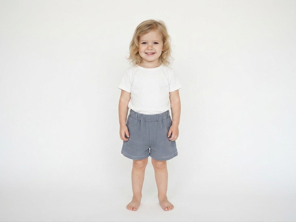 Pantalon Corto Infantil de Algodón Orgánico Azul Oscuro