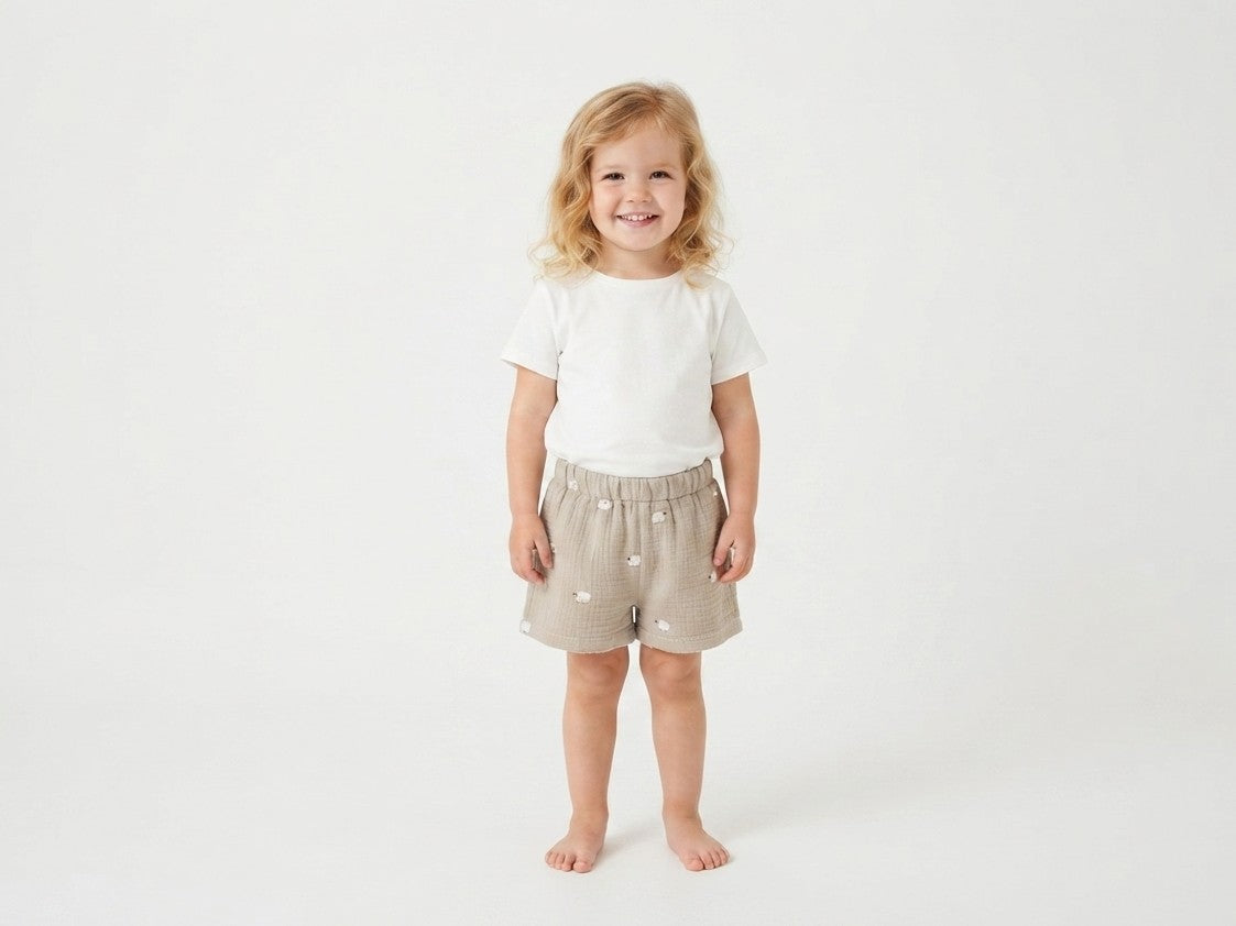 Pantalones Cortos Infantil de Algodón Orgánico - Ovejas