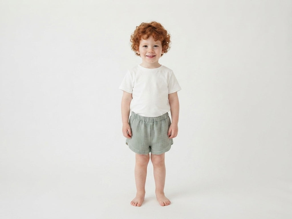 Pantalones Cortos  Infantil de Algodón Orgánico Azul Verdoso