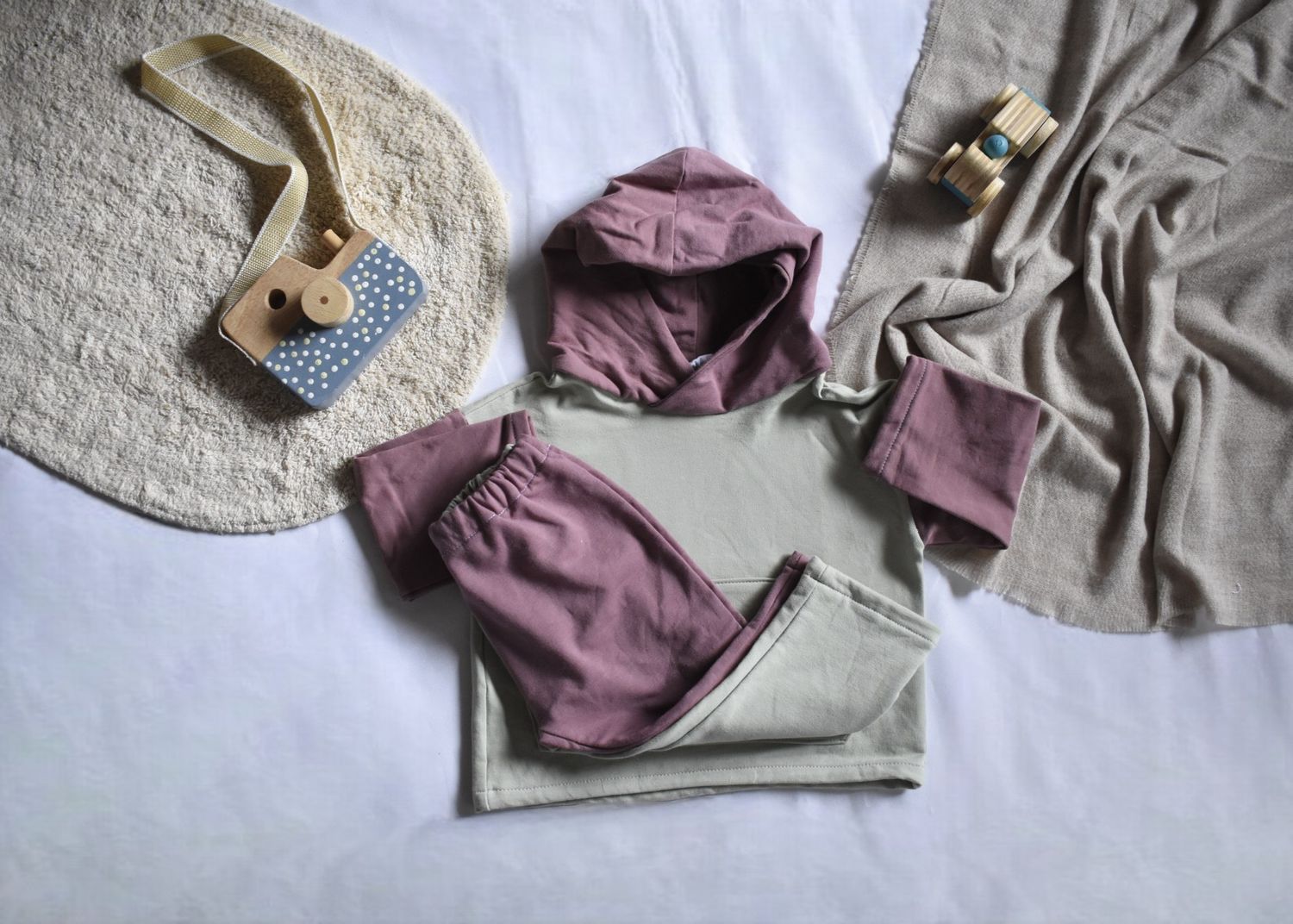 Pantalones Largos Infantil de Algodón Orgánico Rosa y Verde