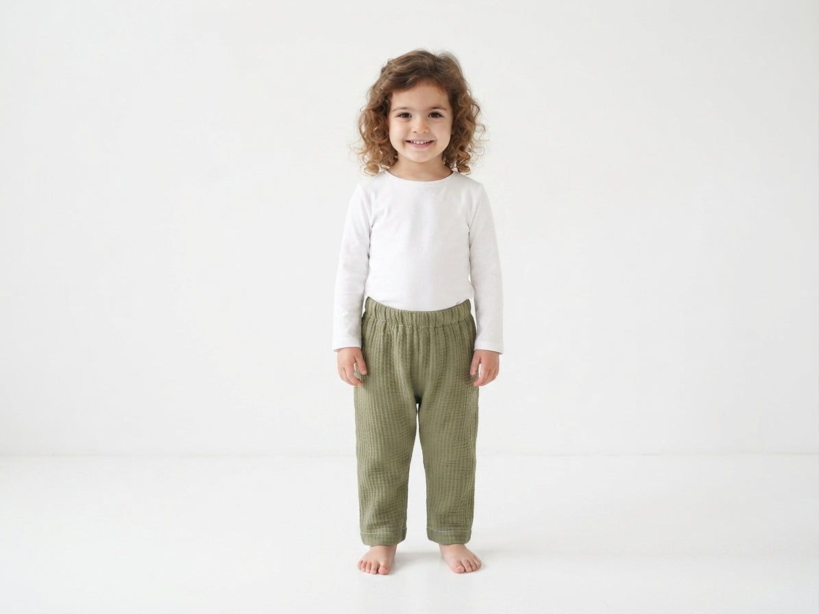 Pantalones Largos Infantil de Algodón Orgánico Verde Oscuro