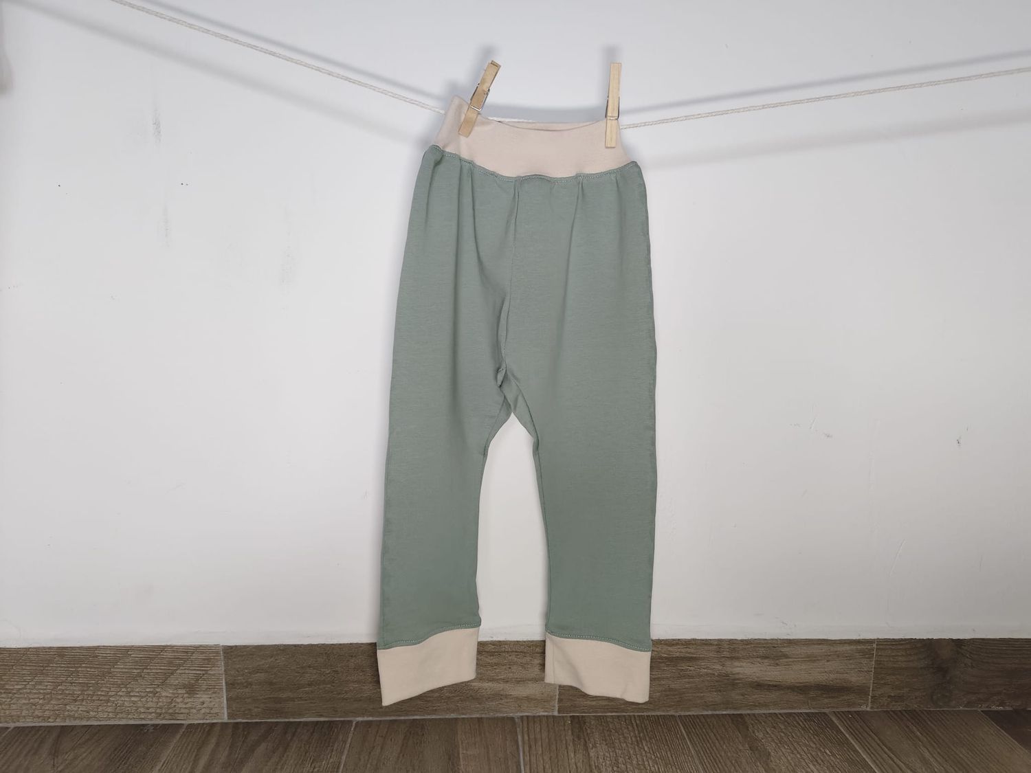 Pantalones Largos Infantil de Algodón Orgánico Verde - con Puño