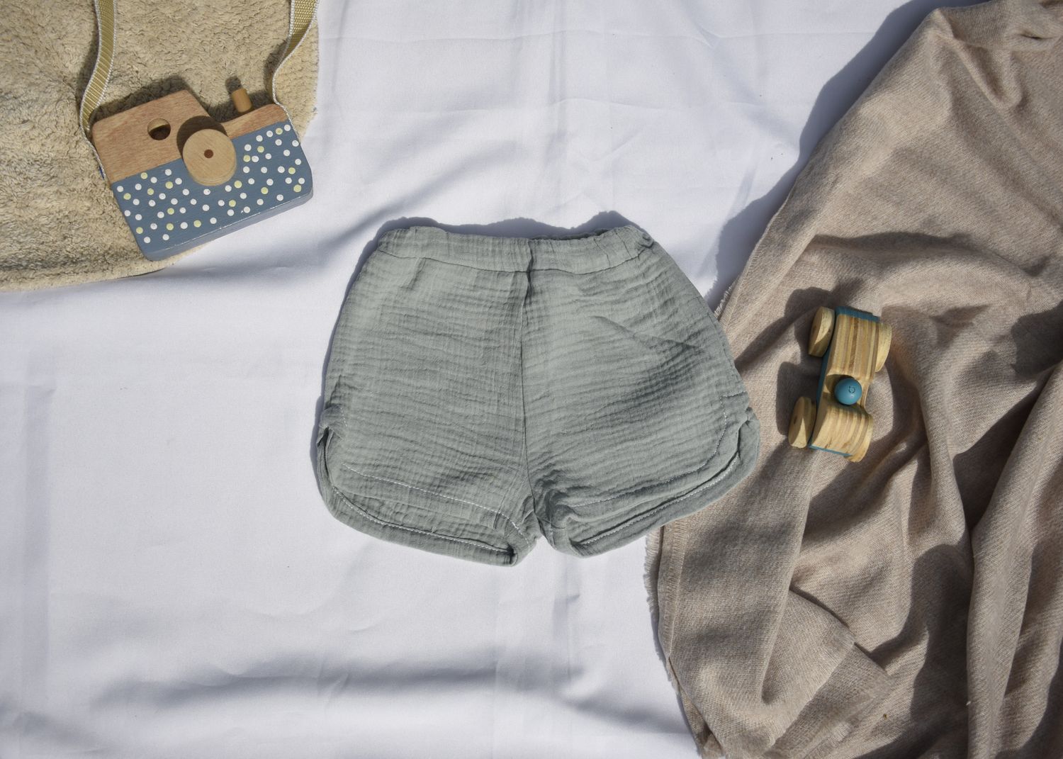 Pantalones Cortos  Infantil de Algodón Orgánico Azul Verdoso
